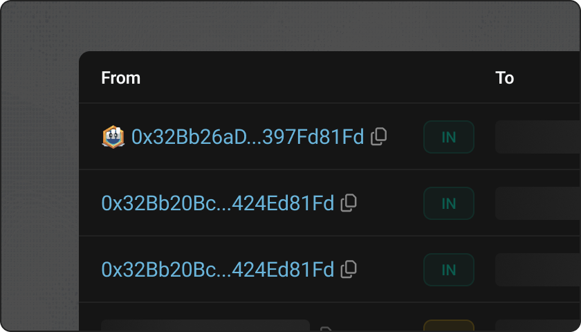 Etherscan From and To fields with verified labels and address badges
