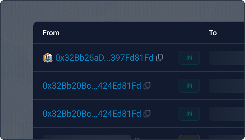 Etherscan From and To fields with verified labels and address badges