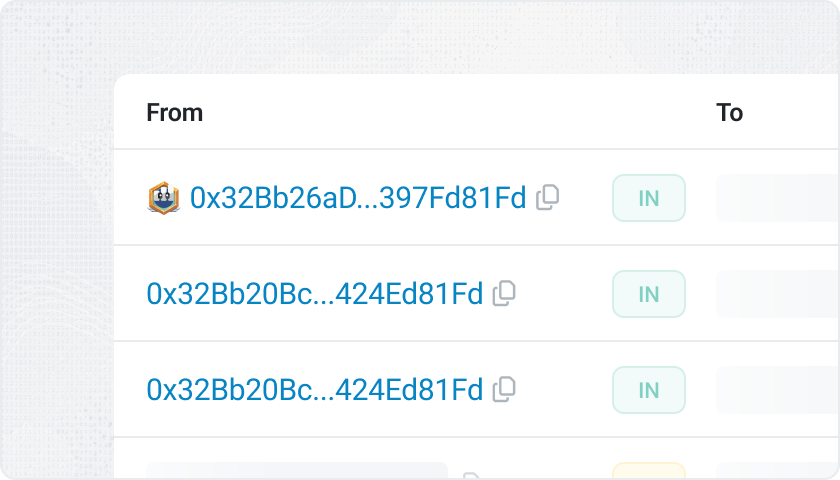 Etherscan From and To fields with verified labels and address badges